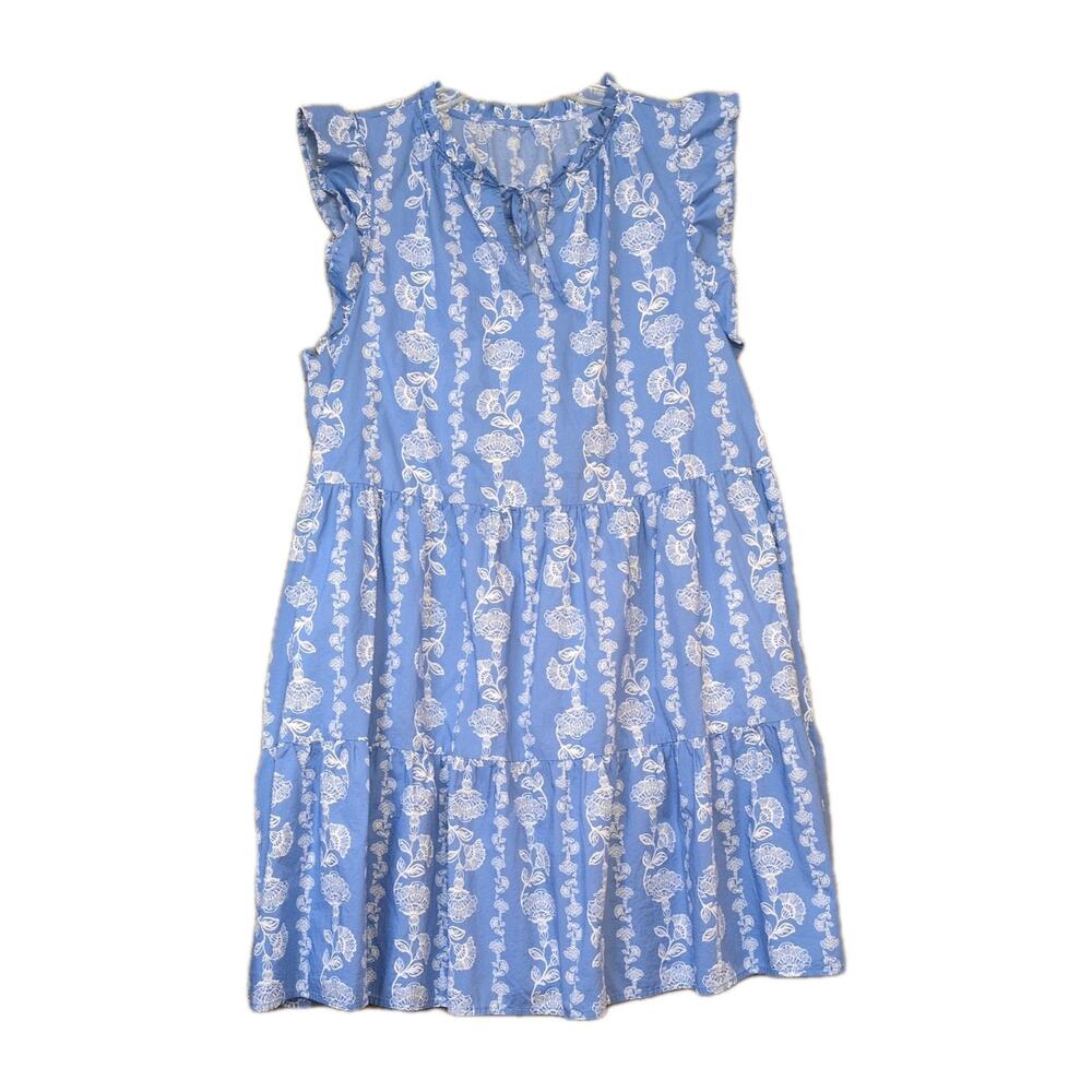 Time and Tru Women’s XL Blue Floral Tiered Ruffle Sundress Flutter Sleeve